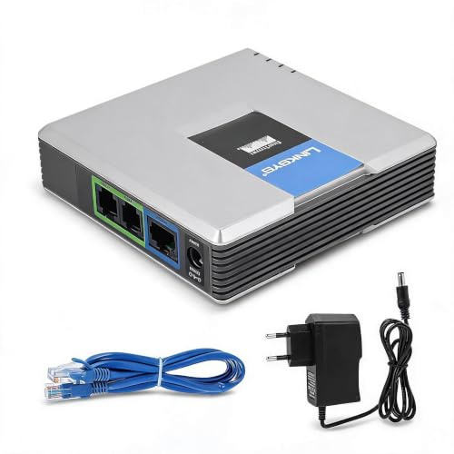 EIMSOAH VoIP Internet Phone Adapter, 2 Ports Internet Phone Adapter Unterstützt SIP V2 Protokoll mit Netzwerkkabel für PAP2T (EU-Stecker)