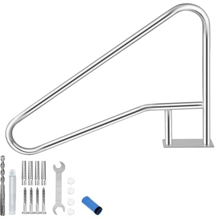 Crevyteg Main courante de sécurité pour piscine enterrée - Acier inoxydable 304, capacité 170 kg, poignée antidérapante bleue, installation rapide, usage intérieur/extensionérieur - Spécification :