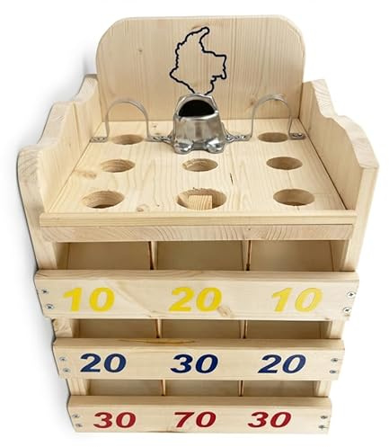 Genérico Jeu de la grenouille - Jeu de la Grenouille - Version classique en bois et métal - Crapaud colombien avec 6 palettes originales - Convient pour intérieur et extérieur (version colombienne) 32