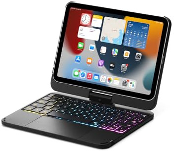 GUPENAA Étui-Clavier pour iPad Mini 7 (2024) & Mini 6 (2021) 8.3, Pivotant À 360°, Clavier Rétroéclairé avec Pavé Tactile Et Porte-Stylet,Noir