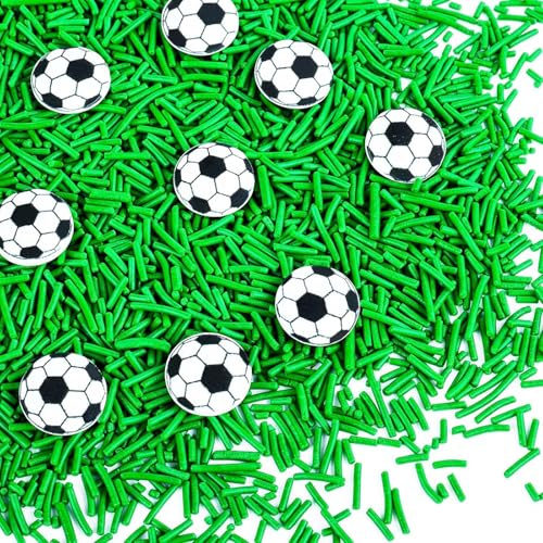 Fußball Streusel Mix - Essbare Fußbälle Zuckerstreusel & Grüne Streusel, Fußball Tortendeko für Kuchen, Cupcakes, Kekse & Eis, Football Champion Sprinkles
