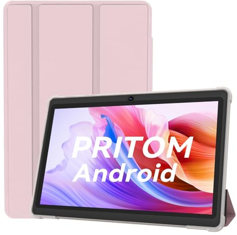 PRITOM Tabletas Android de 7 pulgadas, 15,8 GB de RAM, 32 GB, (expansible 1TB), 3500 mAh, Tablet PC, Bluetooth, cámara dual, WiFi, portátil con funda rosa (rosa)