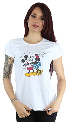 Disney Women's Mickey and Minnie Kiss T-Shirt Large White