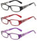 JM Reading Glasses with Spring Hinge 3 Pack Women, Lightweight Quality Vintage Readers Colorful Rectangular Glasses for Ladies +4.0 Magnifying