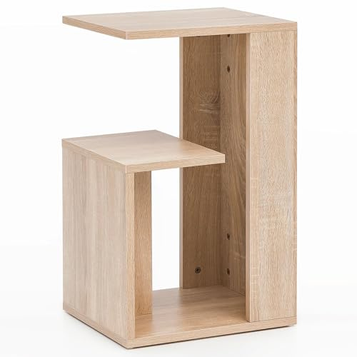 FineBuy Beistelltisch 35x30x61 cm Holz, Anstelltisch mit 2 Fächern | kleiner Couchtisch eckig, kratzfeste und wasserabweisende Oberfläche, Sofatisch mit Ablage für Zeitschriften