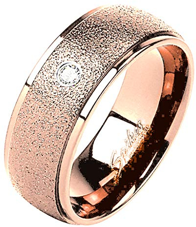 Mianova Band Ring Edelstahl mit Glitzer Kristall Ehering Herrenring Damenring Damen Herren Trauring Größe 60 (19.1) Rosegold Breit 6mm