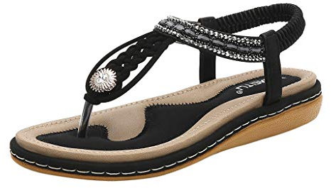 Susenstone Sandales Femmes Plates, Chaussures Boheme ÉTé Nu Pieds à Talons Plates à Bouts Ouverts Plage Semelle Confortables Grand Taille Vintage Romaines 2019 Noir Beige Bleu