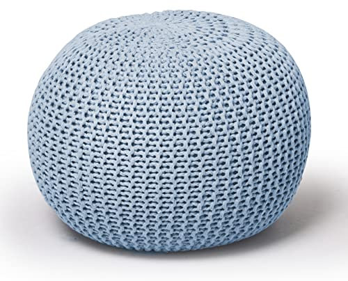 Urban Lifestyle Runder Strick-Pouf, handgewebte Baumwolle, Hellblau