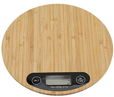 Kitchen Scales, Digital Round Kitchen Weighing Scales Electronic Cooking Scale Brown of Bamboo Material for Home Kitchen Weigh Food