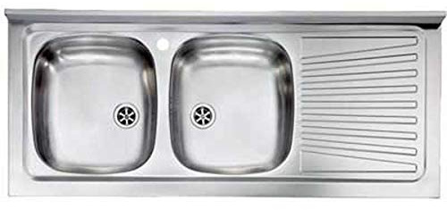 Cm Lavello Inox 2 Vasche Appoggio C/Gocciolatoio 120 X 50 Dx