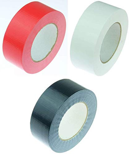 iapyx 3 Rollen Klebeband Gewebeband 50 m x 48 mm je 1x Schwarz + Weiss + Rot - Panzerband Steinband Gaffa Tape Reparaturband (3 Rollen)