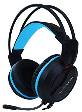 Silvergear Gaming Headset, Gaming Kopfhörer mit Mikrofon, Surround-Sound, Gaming Headset PS4, PC, Xbox One, RGB LED Licht inklusive Audio Adapter – Schwarz, Blau