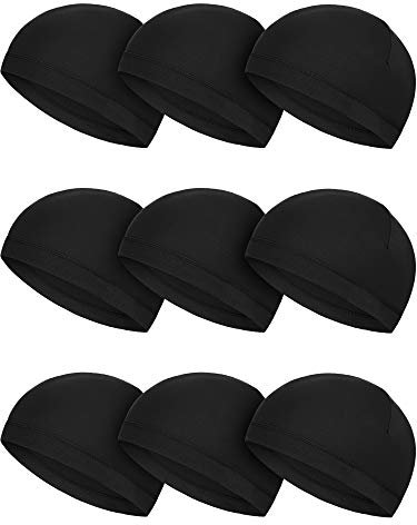 Satinior 9 Stück Skull Cap Laufmützen Schweißableitende Hüte Milchseide Fahrradhelm Liner für Herren - Schwarz - MEDIUM