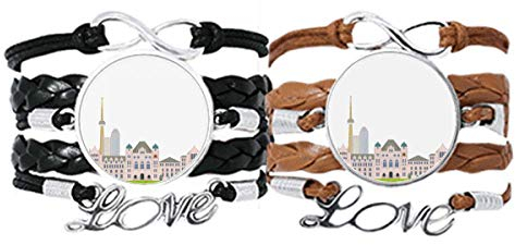 DIYthinker Canada Landmark City Aquarell-Cartoon-Armband, Handschlaufe, Lederseil, Armband, Doppelset, Geschenk