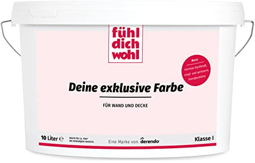 derendo Fühl Dich Wohl Deine Farbe rosa, matte Wandfarbe rosa, hohe Deckkraft, verschiedene Rosafarbtöne zur Auswahl (10L, Japanrosa E1-41)