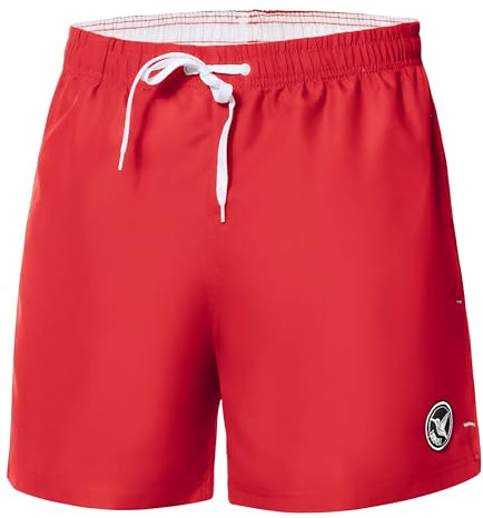 Ladeheid Short de Bain Homme, Maillot de Bain Séchage Rapide avec Doublure en Filet, Poches Fonctionnelles, Taille Élastique avec Cordon, Léger et Confortable LA40-198 (Rouge, M)