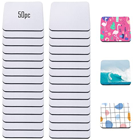 Sublimation Blank Cup Coasters Bulk Square Blank Cup Mat Rubber for Sublimation Transfer Heat Press Printing DIY Crafts 3.93 x 3.93 Inch (50 Pieces)