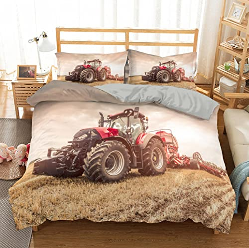 Bettwäsche Kinder 155X220 Mädchen Bauernhof Traktoren:Bettwäsche-Set Mikrofaser 2Teilig - Bettbezug Winter Bettwäsche-Sets Mit 80X80 cm Kissenbezug Einzelbett Mit Reißverschluss200X200cm