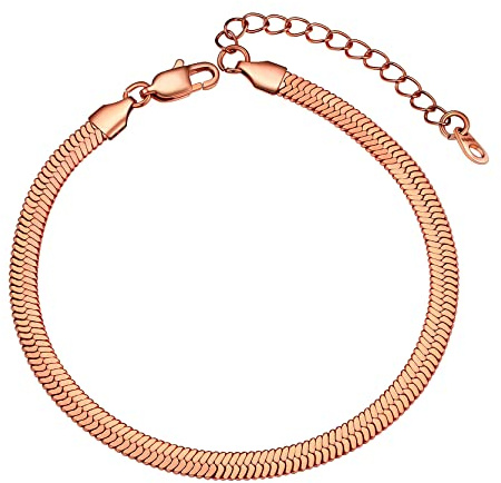 GoldChic Jewelry Rosa Oro Piatto Serpente Catenina Cavigliera Per Le Donne Ragazze, 5mm Regolabile Spiaggia Piede Cavigliera Braccialetto Per Summber Spiaggia