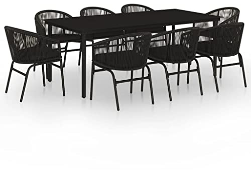 vidaXL Gartenmöbel Set 9-TLG. Gartengarnitur Sitzgruppe Sitzgarnitur Gartenset Gartentisch Esstisch Gartenstuhl Tisch Stühle Schwarz