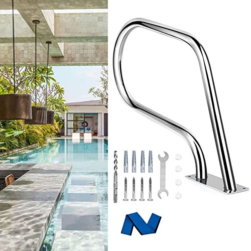 Keykal Rampes de Piscine en Acier Inoxydable 304 Fuir Pool 32x23, Rampe d'escalier de Piscine à 3 Coudes 1 pièce, Rampe de Piscine pour Piscine creusée avec poignée en Nylon Bleu