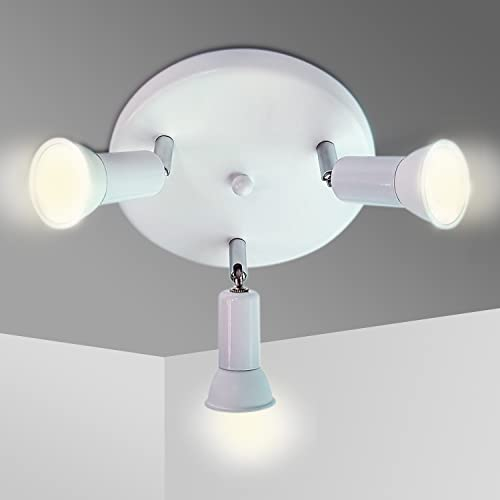 Sweier Deckenstrahler 3 Flammen Drehbar Weiße Rund LED-Deckenleuchte, LED-Deckenspots für Küche, Wohnzimmer und Schlafzimmer, (3 x GU10 5W Glühbirnen enthalten) Warmweiß 3000K Deckenlampe