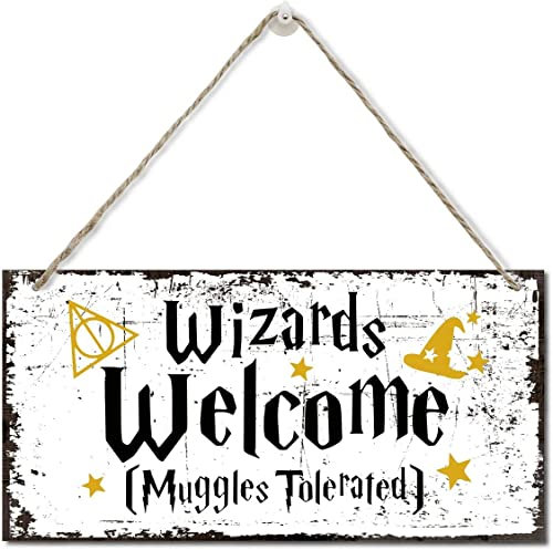 Wizards Welcome Muggles Tolerated-Schild, bedrucktes Holzschild, hängende Zauberer-Willkommens-Wanddekoration, Familienschilder für Heimdekoration, Geschenk, lustige Willkommensschilder,