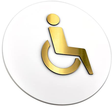 Sosenco WC per disabili cartello in acrilico e laminati – targa per porta WC pannelli in plastica – decorazione porta WC – cartello WC per disabili – guida WC (bianco/oro)