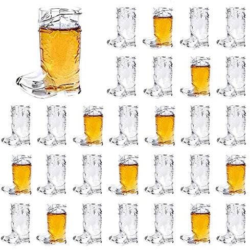 SHAOQINLIN Cowboy Boot Shot Glasses, 30 Pcs 1 oz Mini Plastic Boot Cups, Clear Pattern Beer Boot Mugs Western Cowboy Cowgirl Theme Party Supplies