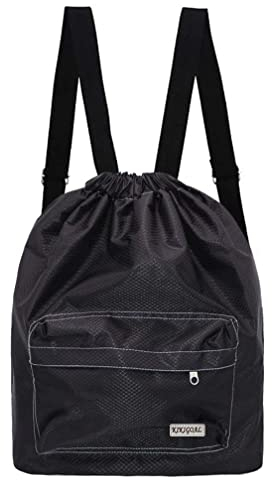 KIKIGOAL Wasserdichte Schwimmtasche mit 3 Fächern & Kordelzug | Tragbare Sporttasche für Schwimmbad, Fitnessstudio, Strand & Reise | Badezubehör Tasche mit Nass-/Trockentrennung (36x40cm) |Schwarz