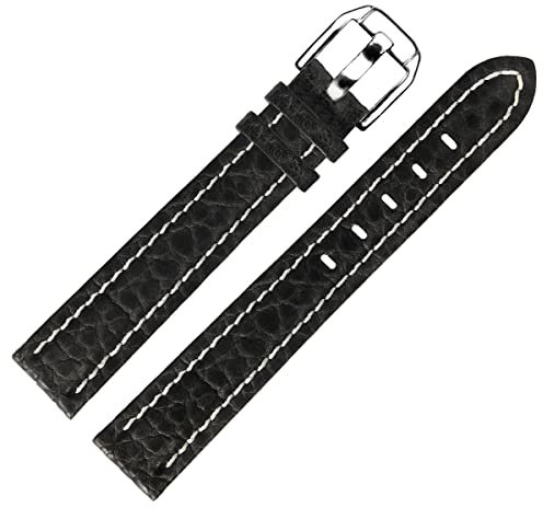 MARBURGER Uhrenarmband 18mm Leder Schwarz Silber Mit Naht - Montage Set 5261810000120