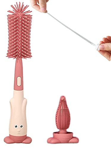 Rianpesn Baby Bottle Brush Cleaning Set, Multi Functional Silicone Bottle Cleaning Brush with Stand | Bottle Brush for Breast Pumps, Breast Milk Collector, Baby Bottles