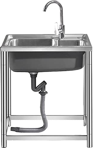 ZTGL Edelstahl Waschbecken Ausgussbecken, Freistehende Spültisch Küche Spülbecken 1 Becken, Camping Spüle Spülbecken Küchenspüle, Indoor and Outdoor Edelstahlspüle mit Wasserhahn,48x35x75cm