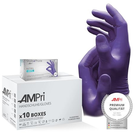 AMPri Nitrilhandschuhe, dunkellila, lila, 10 Box a 100 Stk, Größe L, puderfrei, Style Prune by Med-Comfort: Nitril Einmalhandschuhe, Einweghandschuhe in den Größen XS, S, M, L, XL