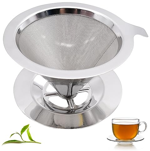 Kaffeefilter Edelstahl, Kaffeefilter Wiederverwendbar Kaffeefilterhalter, Pour Over Kaffeefilter aus Edelstahl Papierlose Coffee Filter Manuellem Filterkaffee Dauer Kaffeefilter mit Sockel, 1-2 Tassen