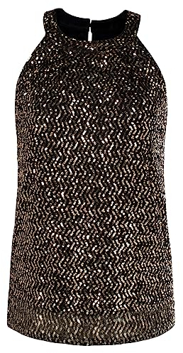 Damen Loose Fit Tops Pailletten Bluse Casual Rundhals Tank Top T-Tops Schwarz M CL2396A23-03