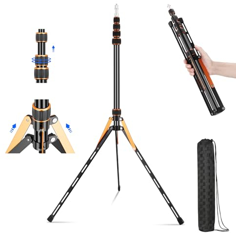 Soonpho Stativo per Luce in Lega di Alluminio con Gambe Reversibili a 180°,Adattatore a Vite 1/4-3/8 e Borsa,Treppiede da Viaggio da 86,5in/220cm per Fotografia Esterna Speedlite Strobo Softbox