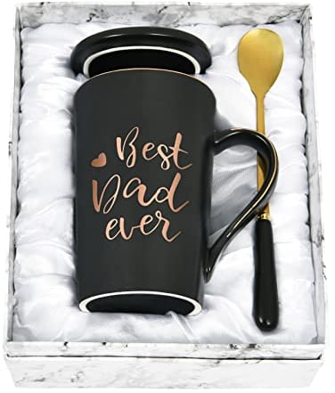 Joymaking Best Dad Ever Coffee Mug Father's Day Gift Birthday Christmas for Dad Father's Day Gift from Daughter Son Child Ceramic Coffee Mug, Black 14oz