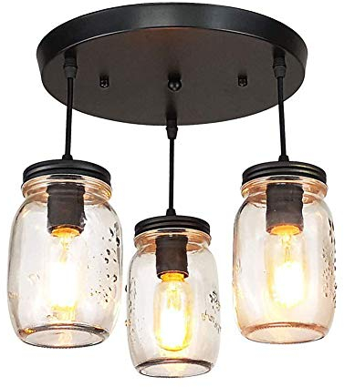 AnraM Retro Creativo Soffitto Bottiglia di vetro Paralume Lampadario in ferro battuto Raccordi Nero Altezza regolabile Sala da pranzo Caffetteria Bar Cucina Corridoio d'ingresso Better life