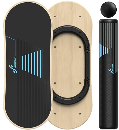 Sportneer Balance Board, 7 Modes Wobble Board, Indoor Board, Skateboard, Surf Balance Board with Adjustable Stoppers - Balance Board Wooden - Scooter and 2.8 Ball Included