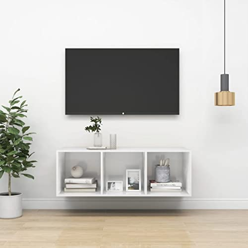 Youuihom TV-Wandschränke, TV-Schränke für Wohnräume, TV-Wandschrank Hochglanz-Weiß 37x37x107 cm Holzwerkstoff Geeignet für Wohnzimmer, Arbeitszimmer, Schlafzimmer, Flur, Medienraum