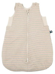 balu Baby Schlafsack Wolle/Seide Funktionsschlafsack natur Reißverschluss Baby Schurwolle Ganzjahres-Schlafsack wattiert mit Wollvlies geringelt (74/80)