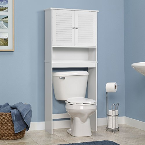 COSTWAY Meuble WC Au-Dessus des Toilettes, Meuble de Toilettes 2 Portes à Persienne, Étagère Réglable, Armoire de Rangement pour Salle de Bain, Toilettes, Buanderie, 66 x 25,5 x 157 cm, Blanc