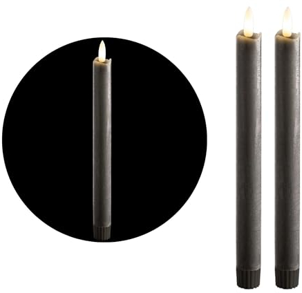 Novaliv Stabkerzen LED mit Timer GRAU 2er Indoor mit 6 Stunden Timer - ECHTWACHS 23cm Höhe für Kerzen 2,2cm Durchmesser 2 AAA Batterien notwendig LED Stabkerzen flackernde Flamme bewegliche Flamme