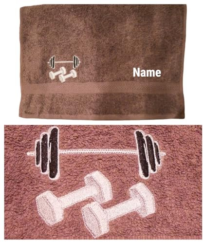 Handmade Handtuch 50 x 90 cm Fitness Fitnessstudio Krafttraining Training Hanteln bestickt Wunschtext Name Geschenk Wunschfarbe