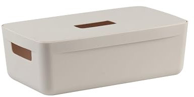 IDEA HOME FLEXISTORE Aufbewahrungsbox Kunststoff Organizer Box Körbe Aufbewahrung Kunststoffbox für Badezimmer Regal mit Deckel 5L, Natürliche Farbe