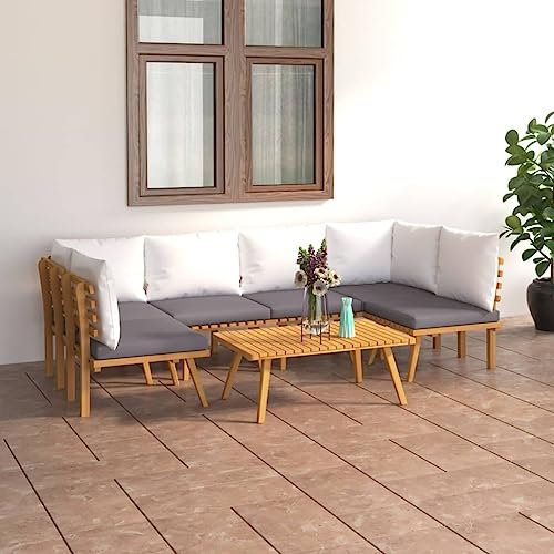 Willood 7-TLG. Gartenmöbel Set Garten Terrasse Balkonmöbel Sofa Bank Gartenset Sitzgarnitur Mittelsofa Ecksofa Garten Lounge Set mit Kissen Massivholz Akazie