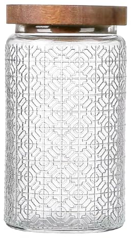 yoqelt Vintage Glasdosen mit Holzdeckel, luftdichte Glasbehälter für die Küche, Zucker, Süßigkeiten, Kaffee, Kekse, Tee, Gewürze, Nudeln