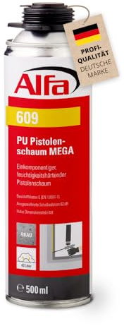 8x Alfa PU 1K Pistolenschaum Grau 500 ml Dose– Montageschaum (4 l) | Profi-Qualität – Einkomponentiger, feuchtigkeitshärtender PU-Montageschaum für präzise und zuverlässige Anwendungen