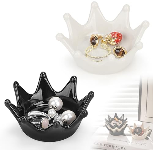 DBREAKS Vassoio per Gioielli in Ceramica, Corona Vassoio per Gioielli, Piatto Anello, Piccolo Vassoio Chiavi, per Orecchini Collana Anello, Regalo di Compleanno per le Donne,2pcs